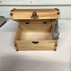 New - Unfinished Wooden Treasure Box Chest with Hinged Lid